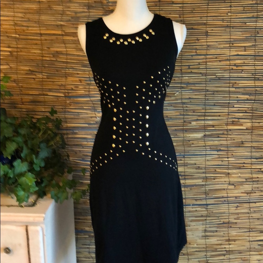 Black knit dress with gold nail heads